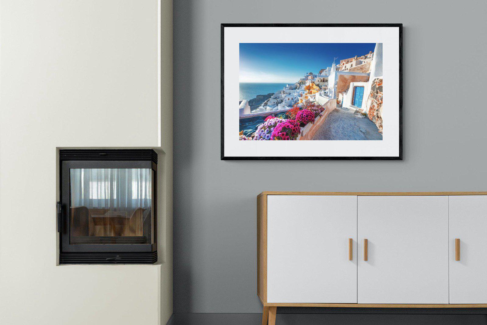 Santorini-Wall_Art-100 x 75cm-Framed Print-Black-Pixalot