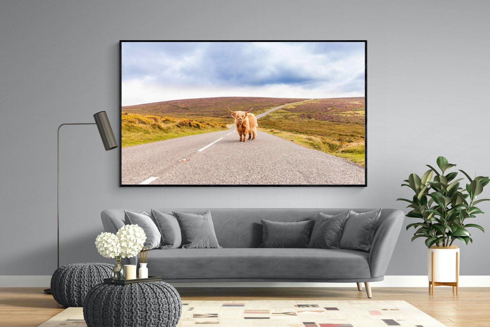 Scottish Highland Cow-Wall_Art-220 x 130cm-Mounted Canvas-Black-Pixalot