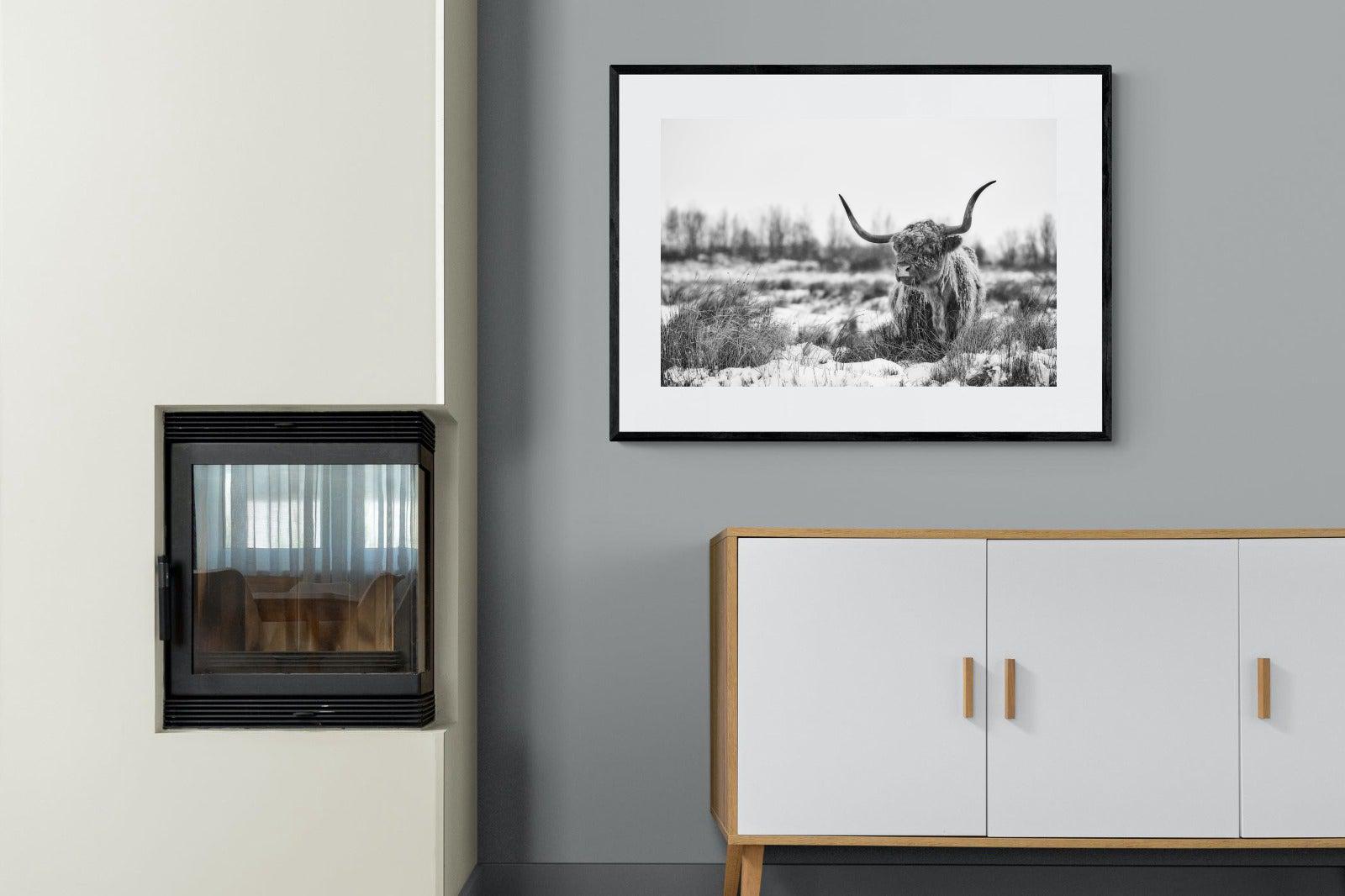 Scottish Highlander (black & white)-Wall_Art-100 x 75cm-Framed Print-Black-Pixalot