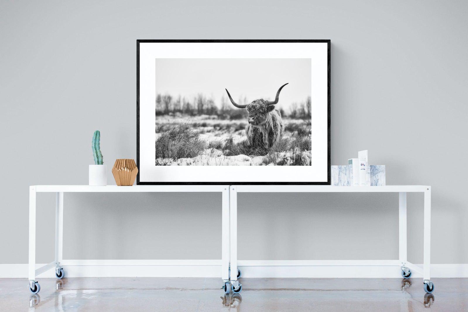 Scottish Highlander (black & white)-Wall_Art-120 x 90cm-Framed Print-Black-Pixalot