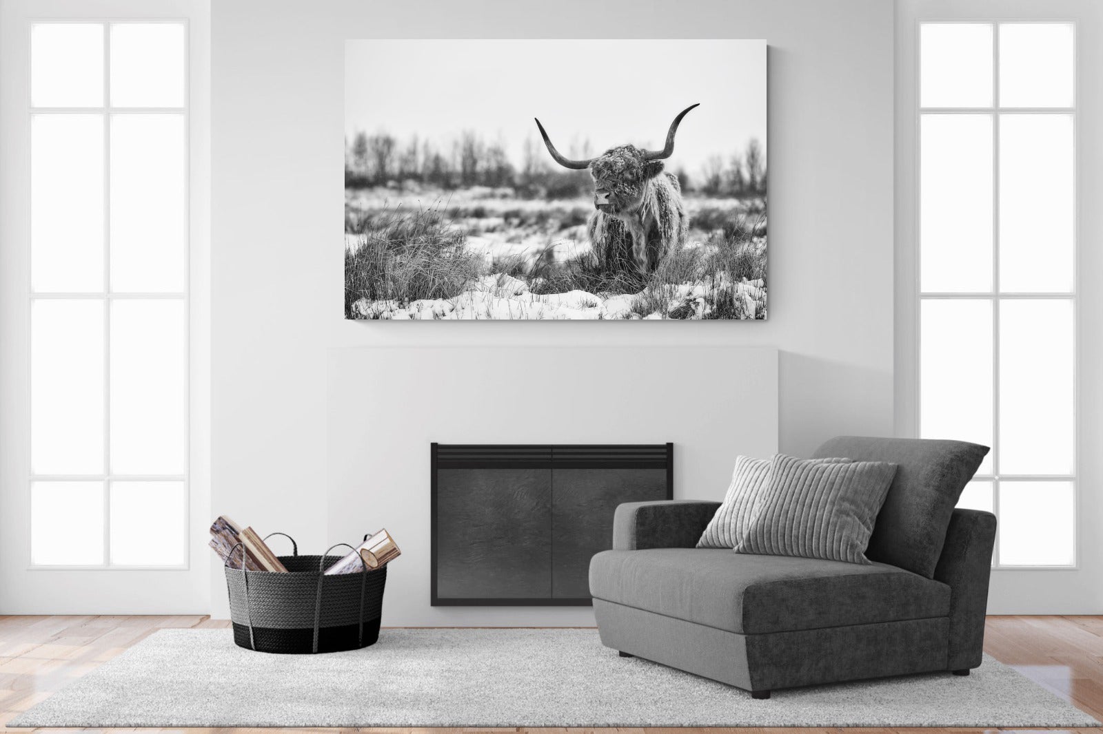 Scottish Highlander (black & white)-Wall_Art-150 x 100cm-Mounted Canvas-No Frame-Pixalot