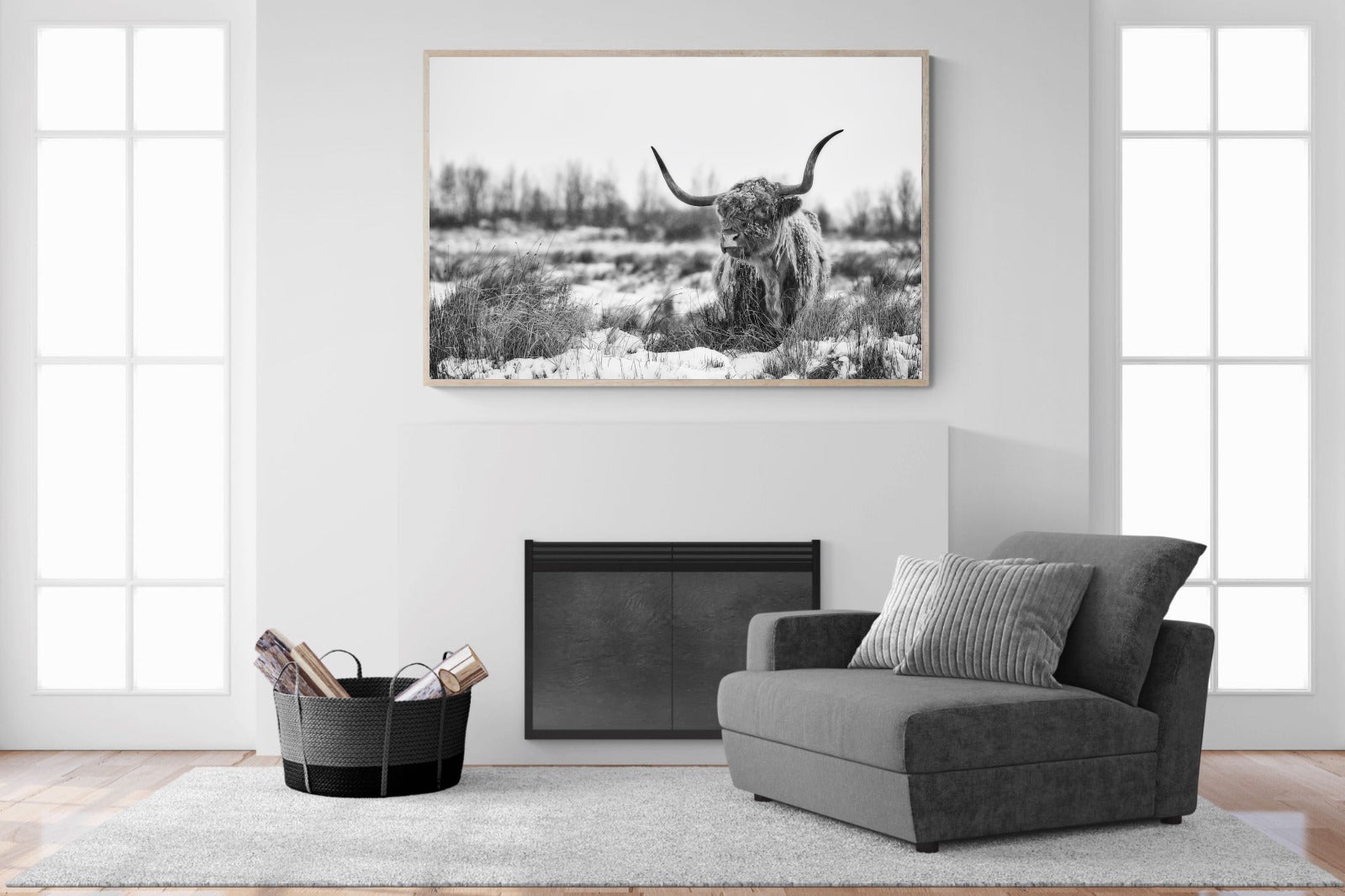 Scottish Highlander (black & white)-Wall_Art-150 x 100cm-Mounted Canvas-Wood-Pixalot