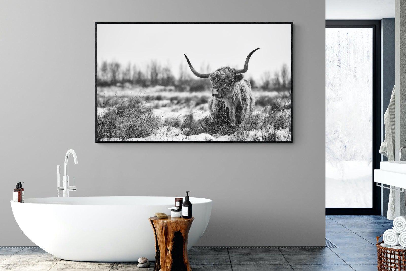 Scottish Highlander (black & white)-Wall_Art-180 x 110cm-Mounted Canvas-Black-Pixalot