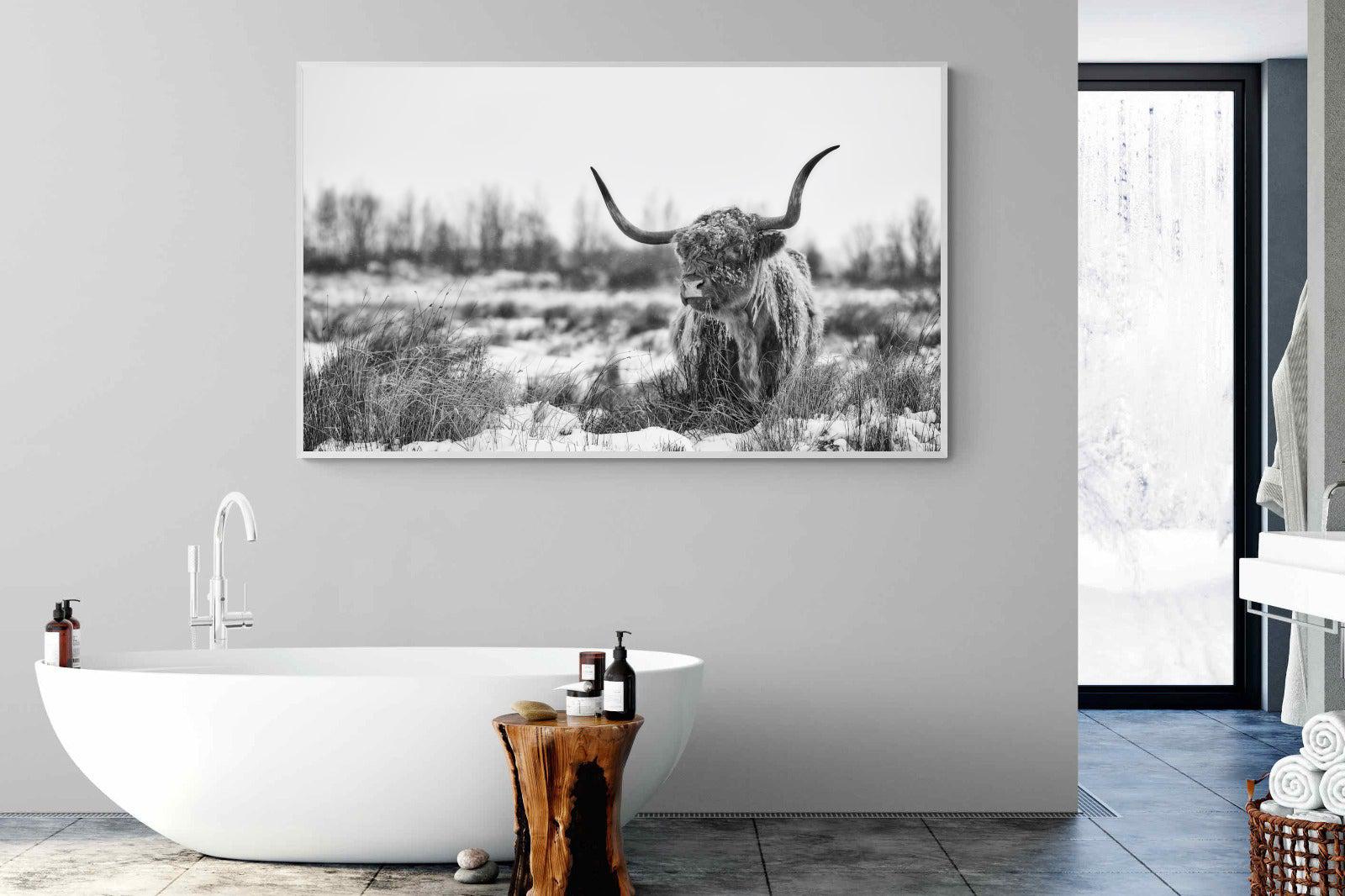 Scottish Highlander (black & white)-Wall_Art-180 x 110cm-Mounted Canvas-White-Pixalot