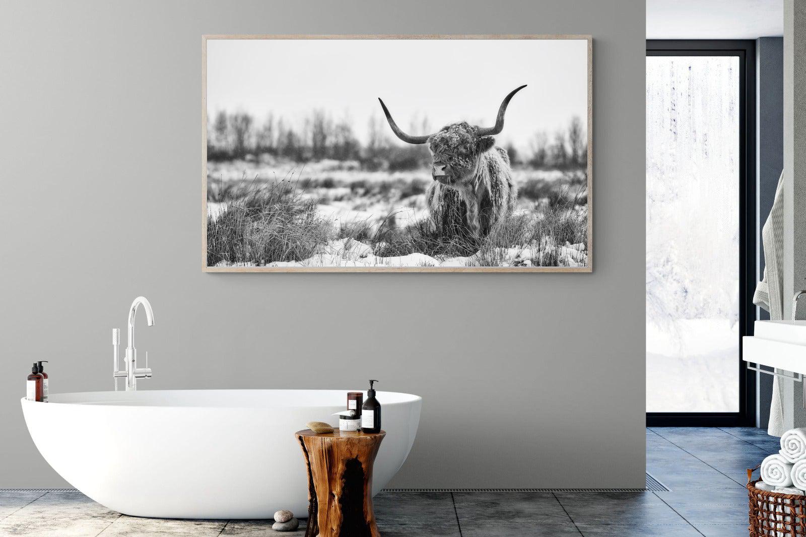 Scottish Highlander (black & white)-Wall_Art-180 x 110cm-Mounted Canvas-Wood-Pixalot