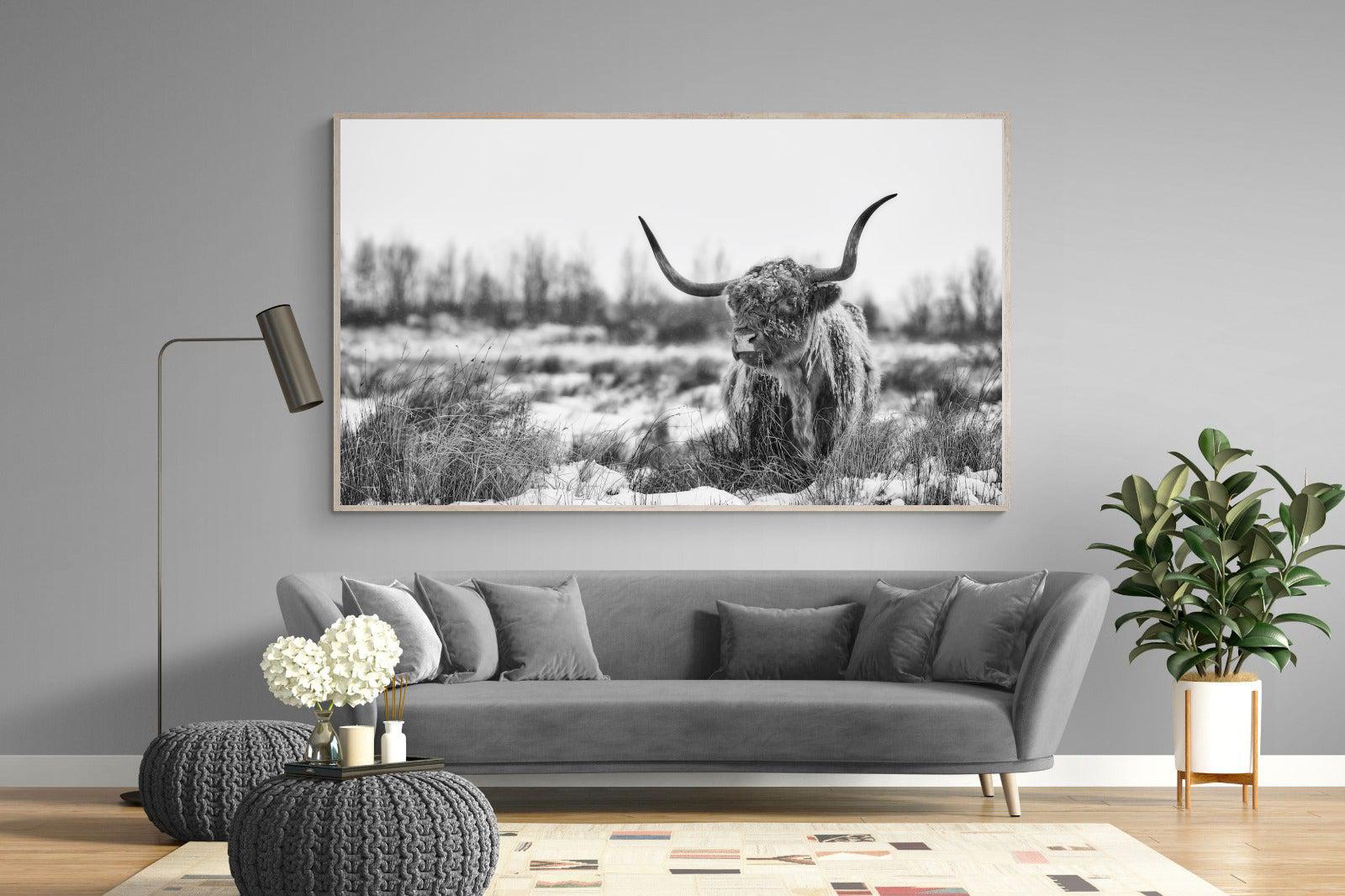 Scottish Highlander (black & white)-Wall_Art-220 x 130cm-Mounted Canvas-Wood-Pixalot
