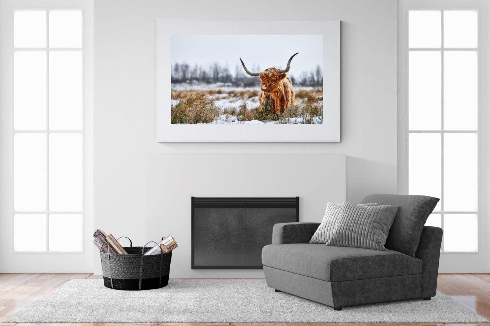 Scottish Highlander (colour)-Wall_Art-150 x 100cm-Framed Print-White-Pixalot