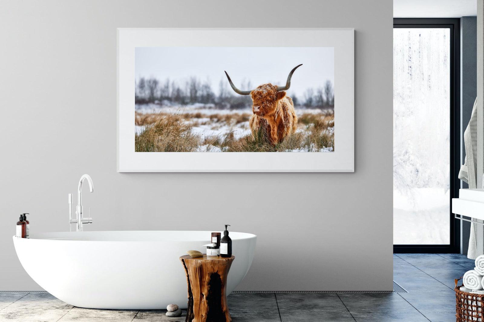 Scottish Highlander (colour)-Wall_Art-180 x 110cm-Framed Print-White-Pixalot