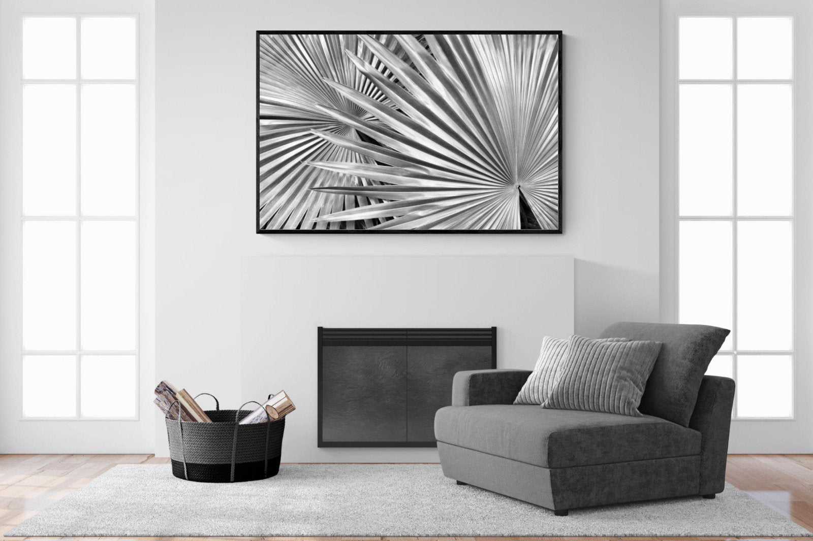 Silver Palm-Wall_Art-150 x 100cm-Mounted Canvas-Black-Pixalot