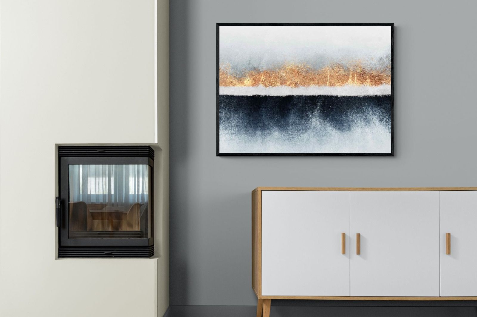 Split Horizon-Wall_Art-100 x 75cm-Mounted Canvas-Black-Pixalot