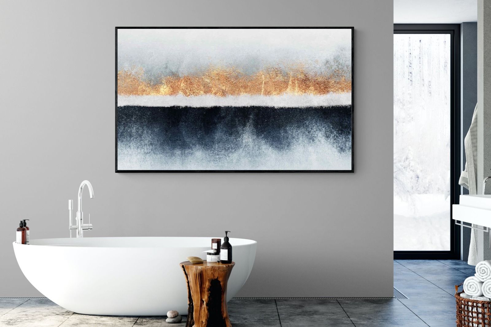 Split Horizon-Wall_Art-180 x 110cm-Mounted Canvas-Black-Pixalot
