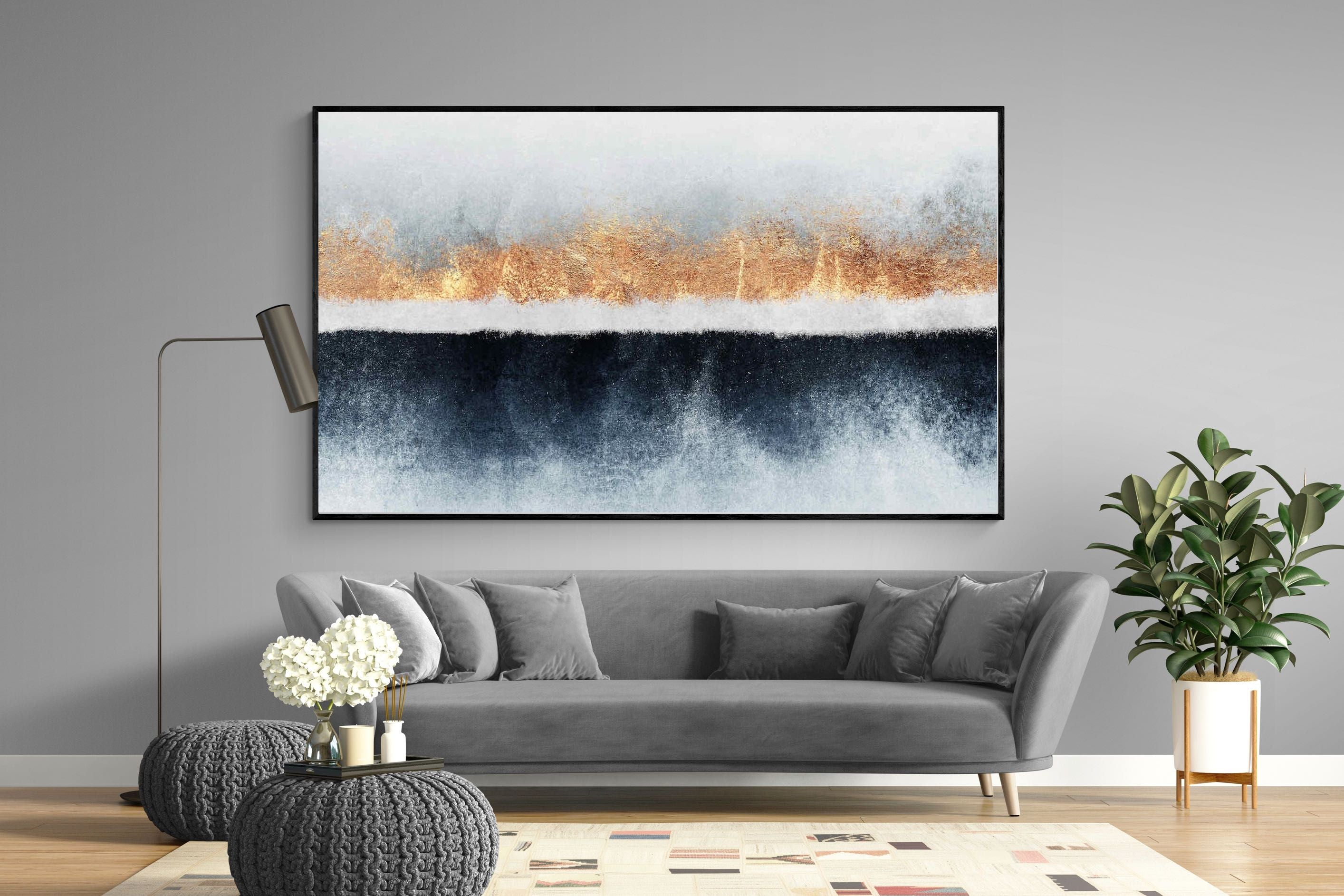 Split Horizon-Wall_Art-220 x 130cm-Mounted Canvas-Black-Pixalot