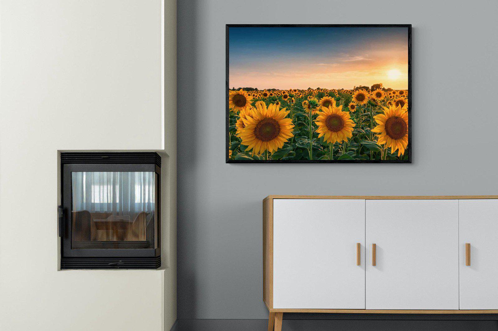 Sunflowers-Wall_Art-100 x 75cm-Mounted Canvas-Black-Pixalot