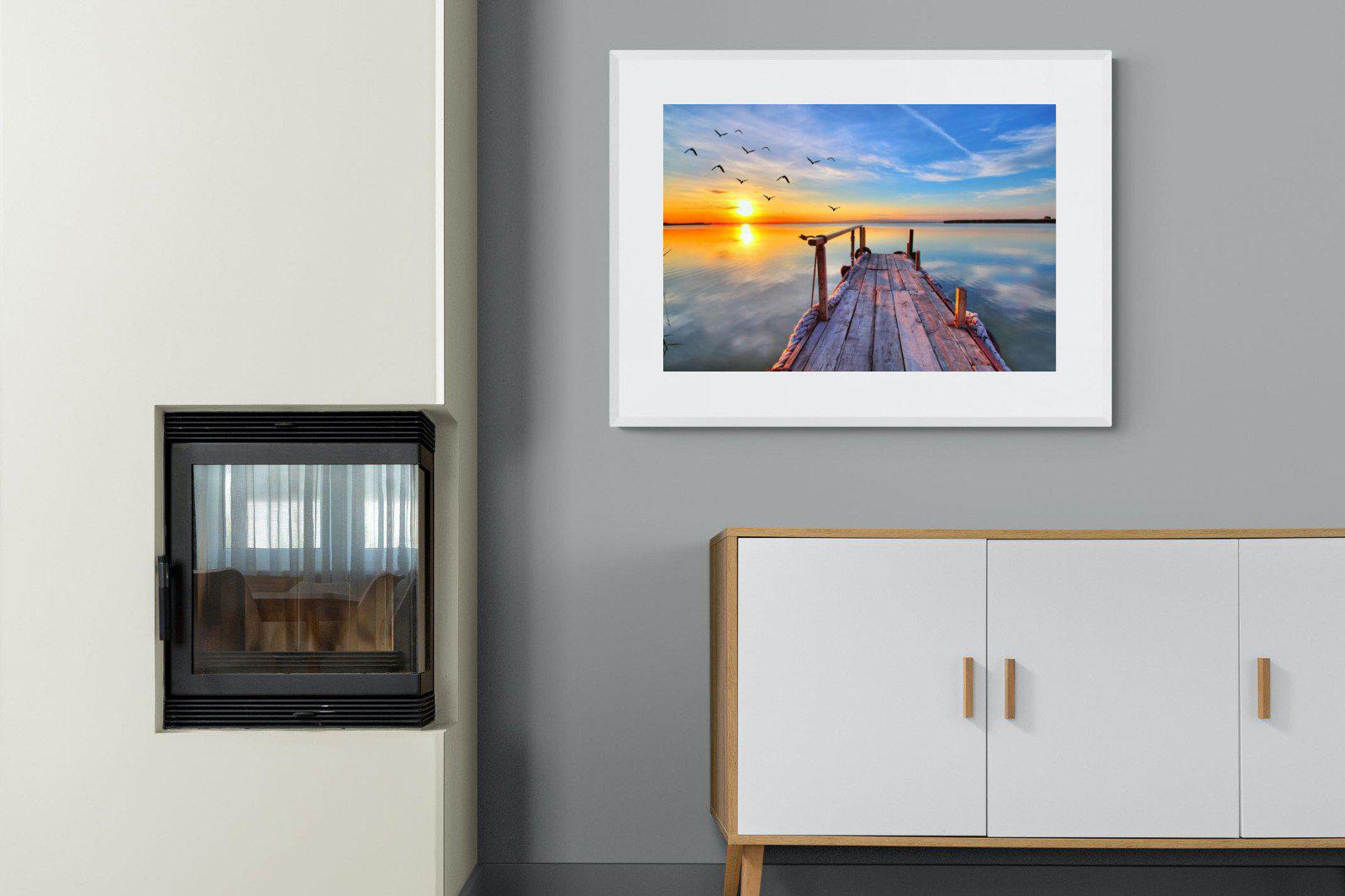 Sunrise Jetty-Wall_Art-100 x 75cm-Framed Print-White-Pixalot