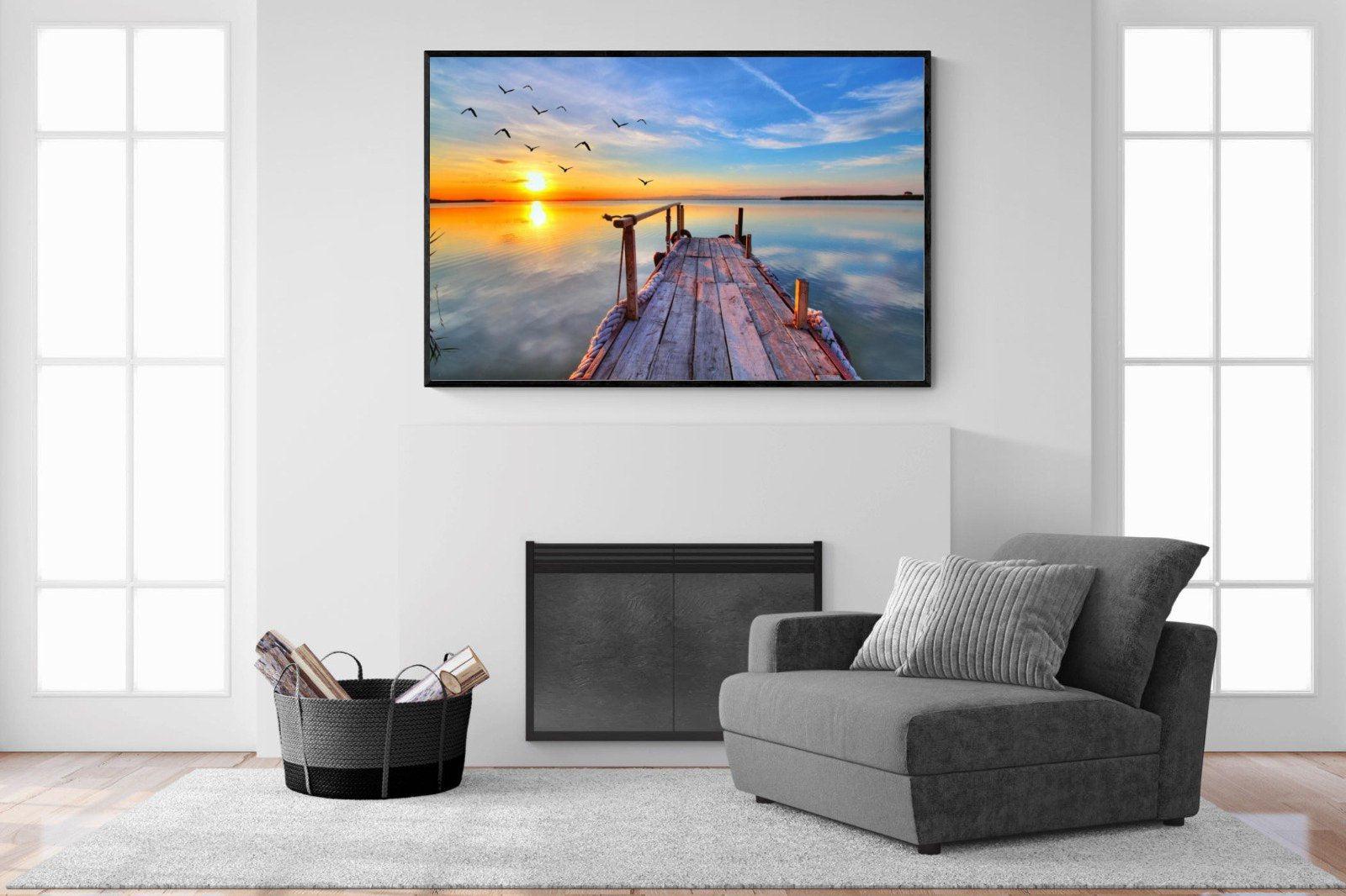 Sunrise Jetty-Wall_Art-150 x 100cm-Mounted Canvas-Black-Pixalot