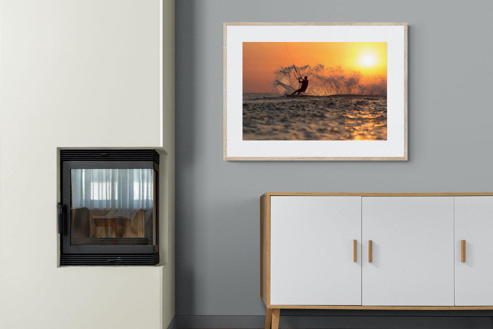 Sunset Kitesurf-Wall_Art-100 x 75cm-Framed Print-Wood-Pixalot