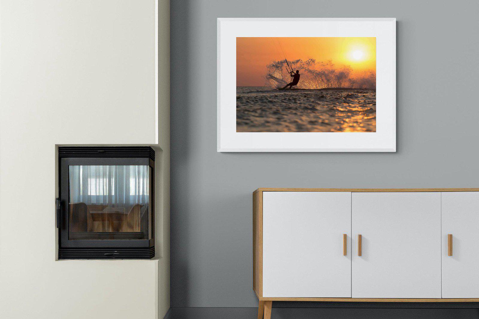 Sunset Kitesurf-Wall_Art-100 x 75cm-Framed Print-White-Pixalot