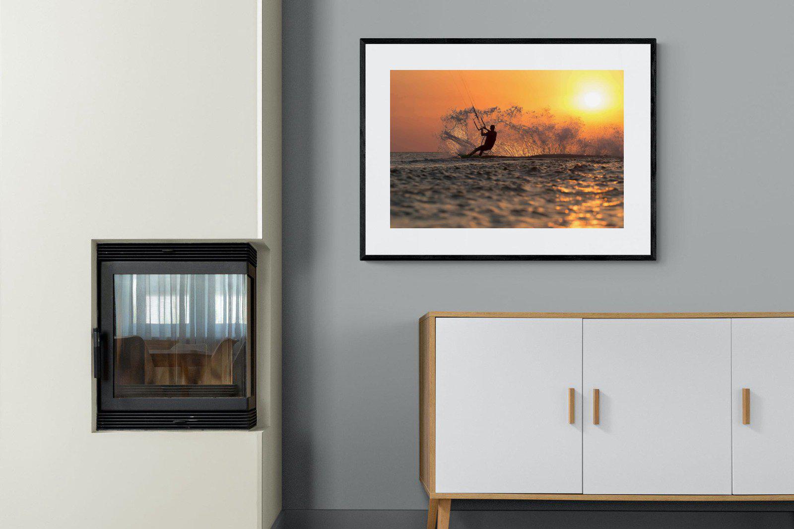 Sunset Kitesurf-Wall_Art-100 x 75cm-Framed Print-Black-Pixalot