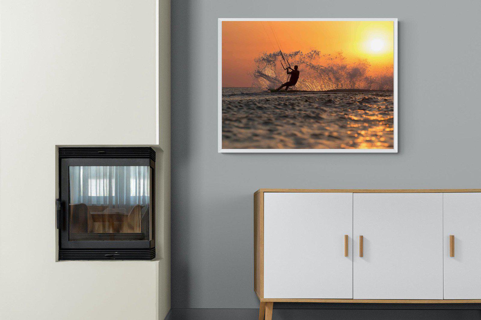 Sunset Kitesurf-Wall_Art-100 x 75cm-Mounted Canvas-White-Pixalot