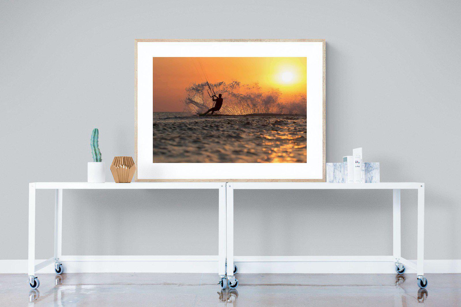 Sunset Kitesurf-Wall_Art-120 x 90cm-Framed Print-Wood-Pixalot