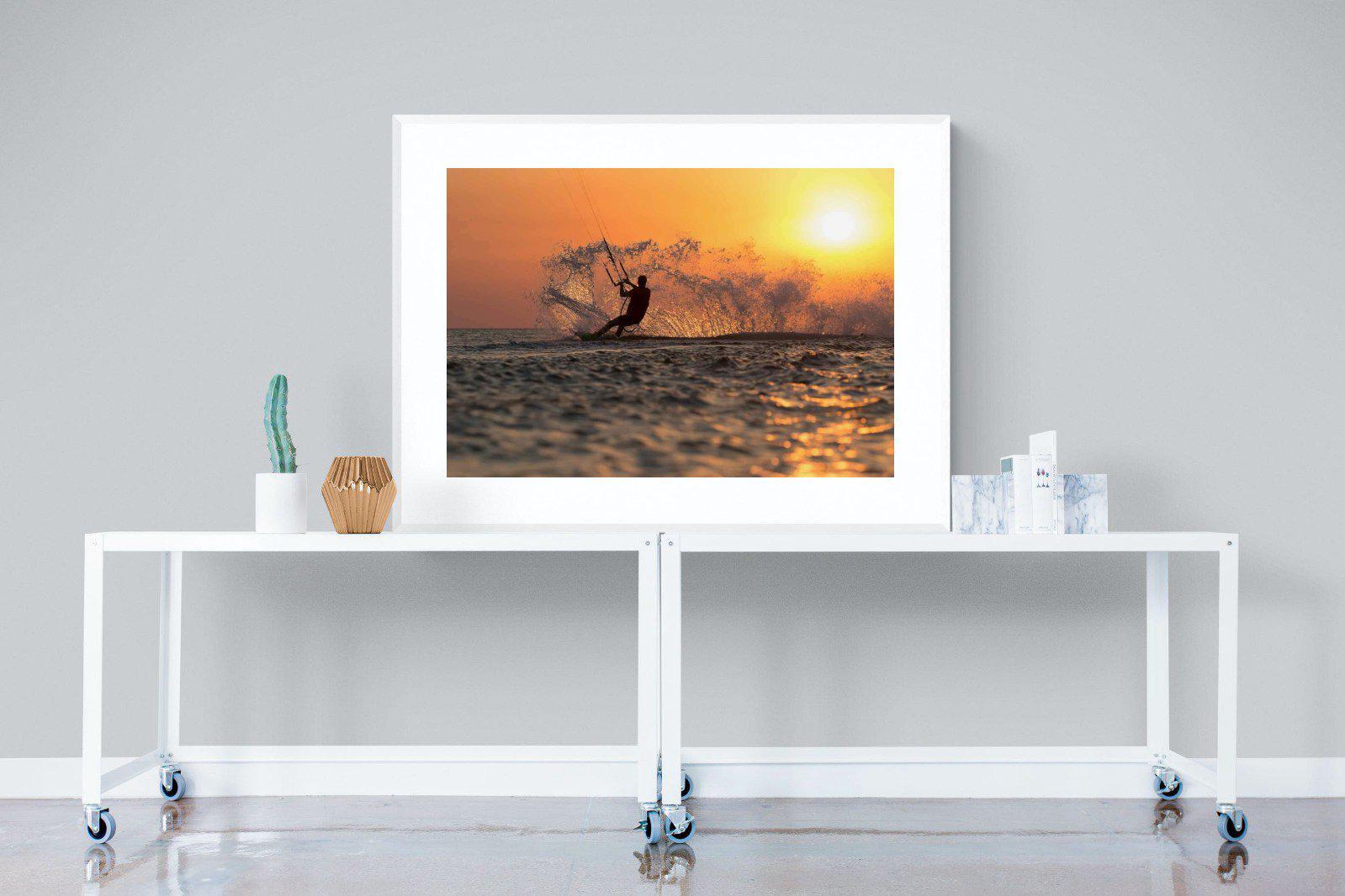 Sunset Kitesurf-Wall_Art-120 x 90cm-Framed Print-White-Pixalot
