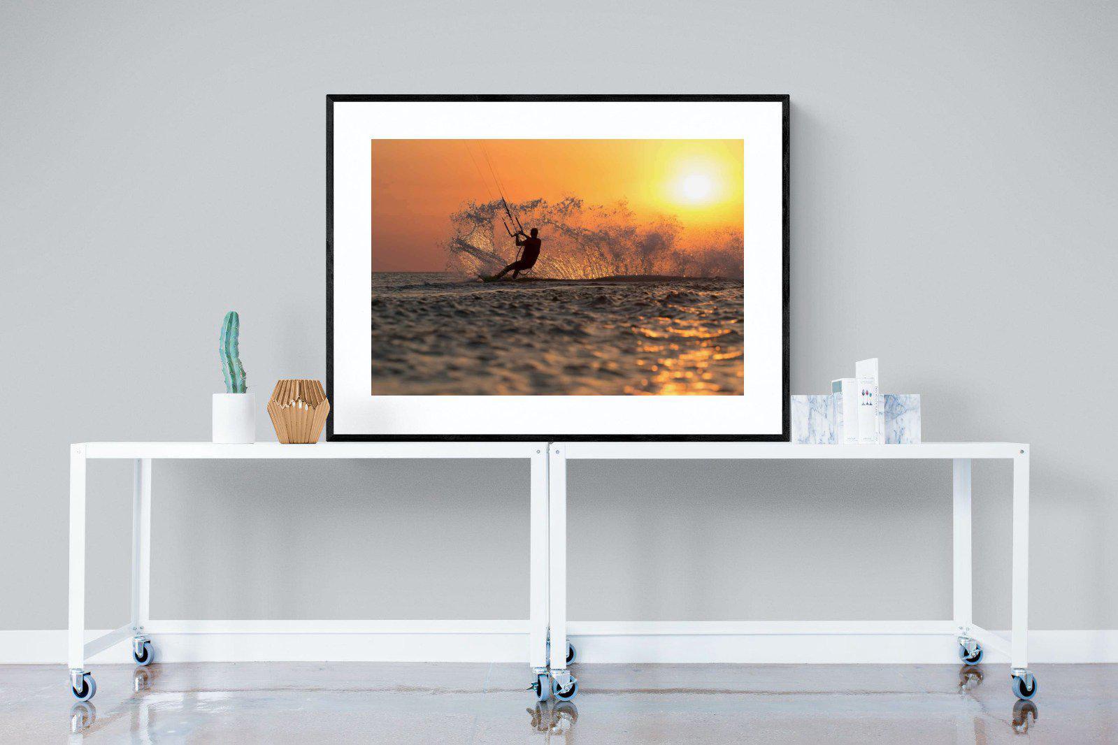 Sunset Kitesurf-Wall_Art-120 x 90cm-Framed Print-Black-Pixalot