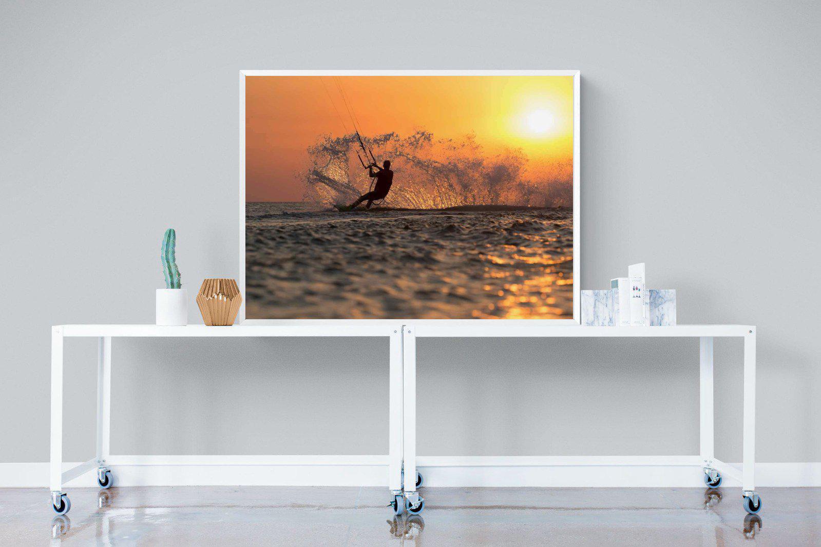 Sunset Kitesurf-Wall_Art-120 x 90cm-Mounted Canvas-White-Pixalot