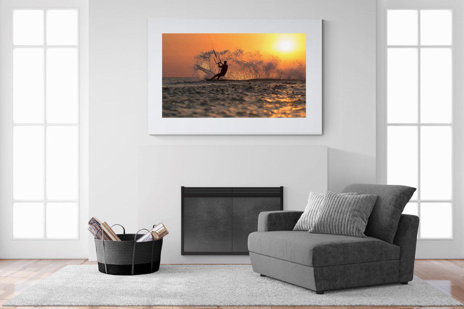 Sunset Kitesurf-Wall_Art-150 x 100cm-Framed Print-White-Pixalot