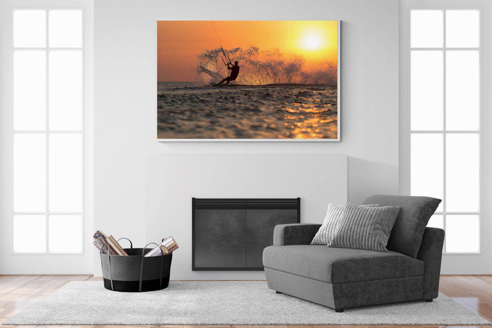 Sunset Kitesurf-Wall_Art-150 x 100cm-Mounted Canvas-White-Pixalot
