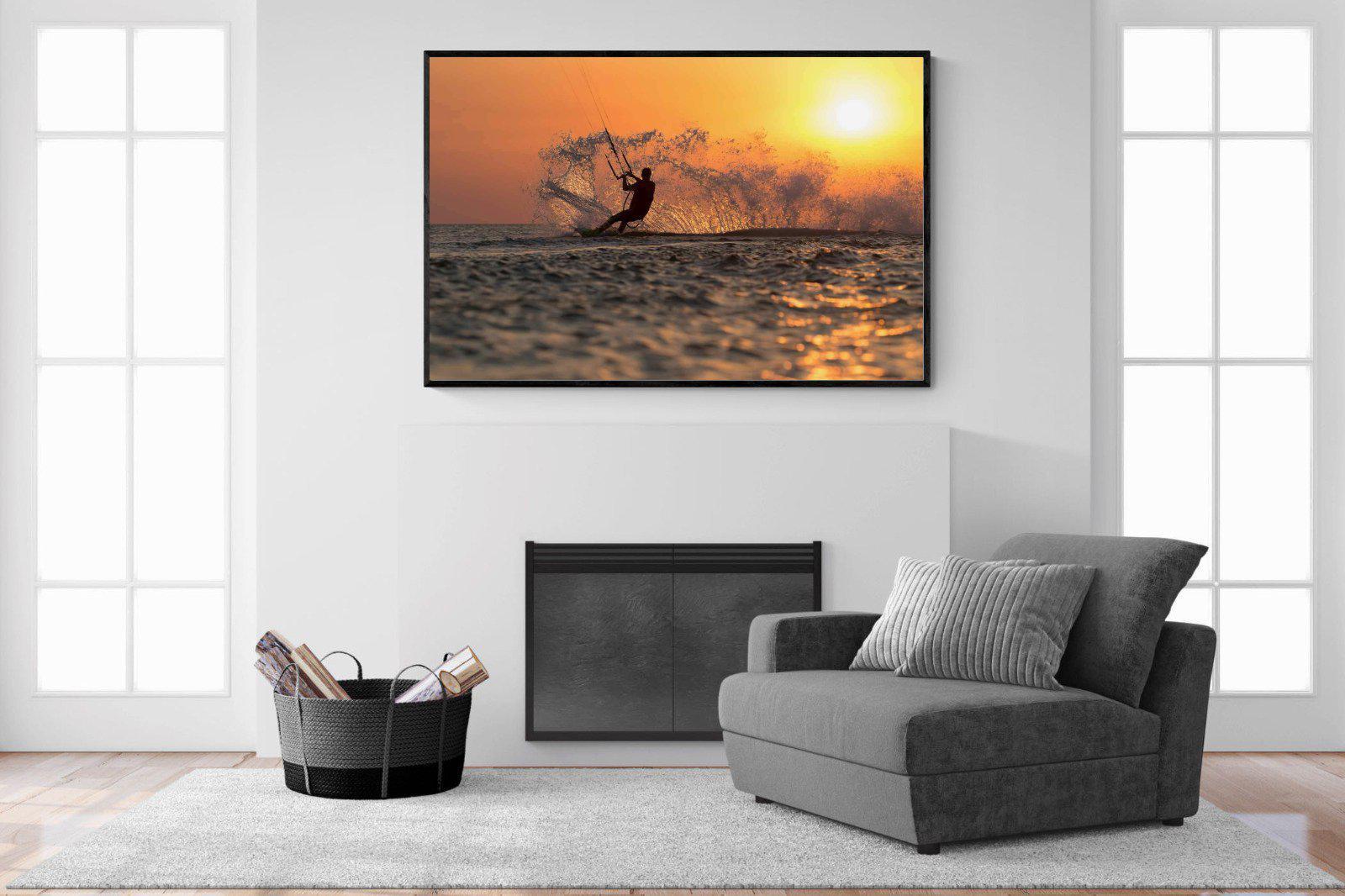 Sunset Kitesurf-Wall_Art-150 x 100cm-Mounted Canvas-Black-Pixalot