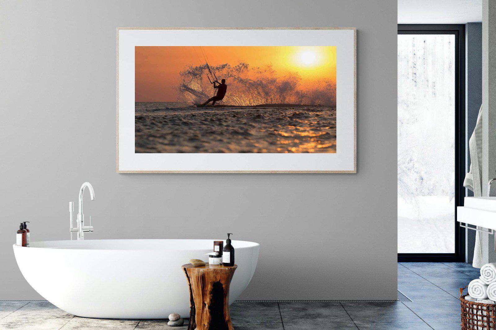 Sunset Kitesurf-Wall_Art-180 x 110cm-Framed Print-Wood-Pixalot