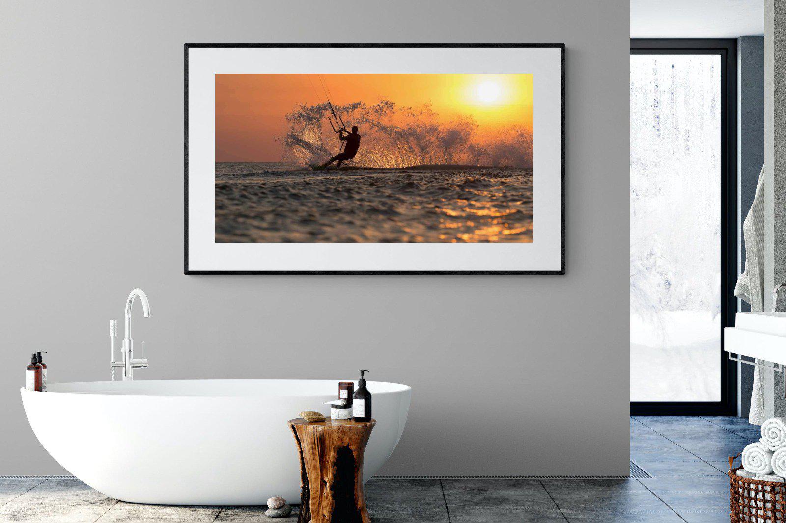 Sunset Kitesurf-Wall_Art-180 x 110cm-Framed Print-Black-Pixalot
