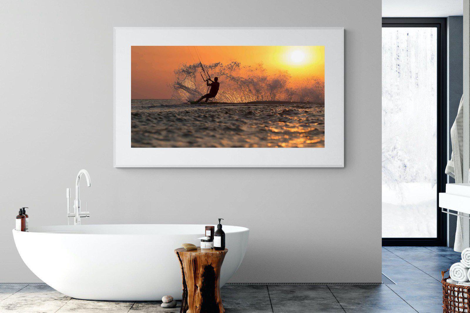 Sunset Kitesurf-Wall_Art-180 x 110cm-Framed Print-White-Pixalot