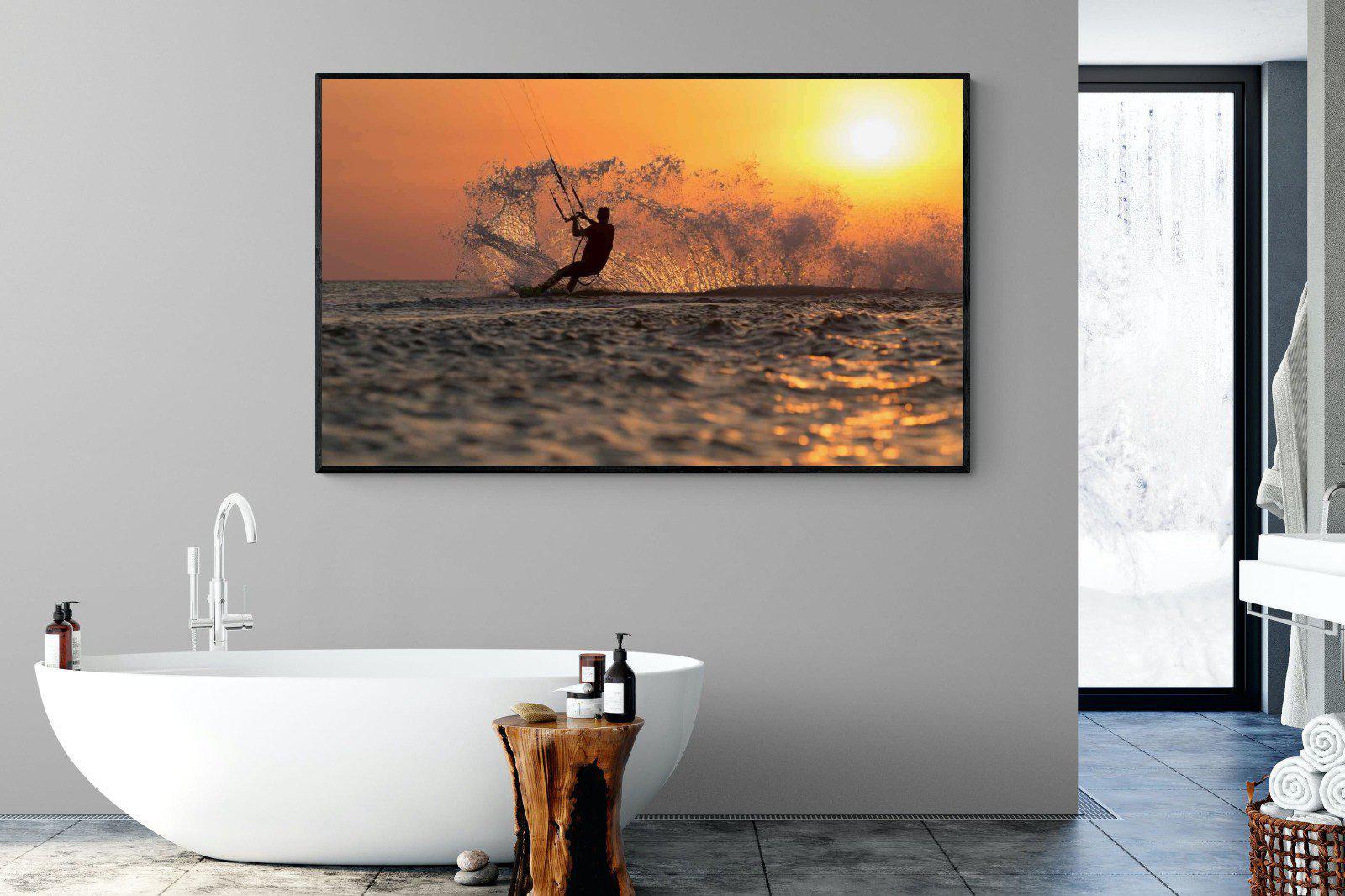 Sunset Kitesurf-Wall_Art-180 x 110cm-Mounted Canvas-Black-Pixalot