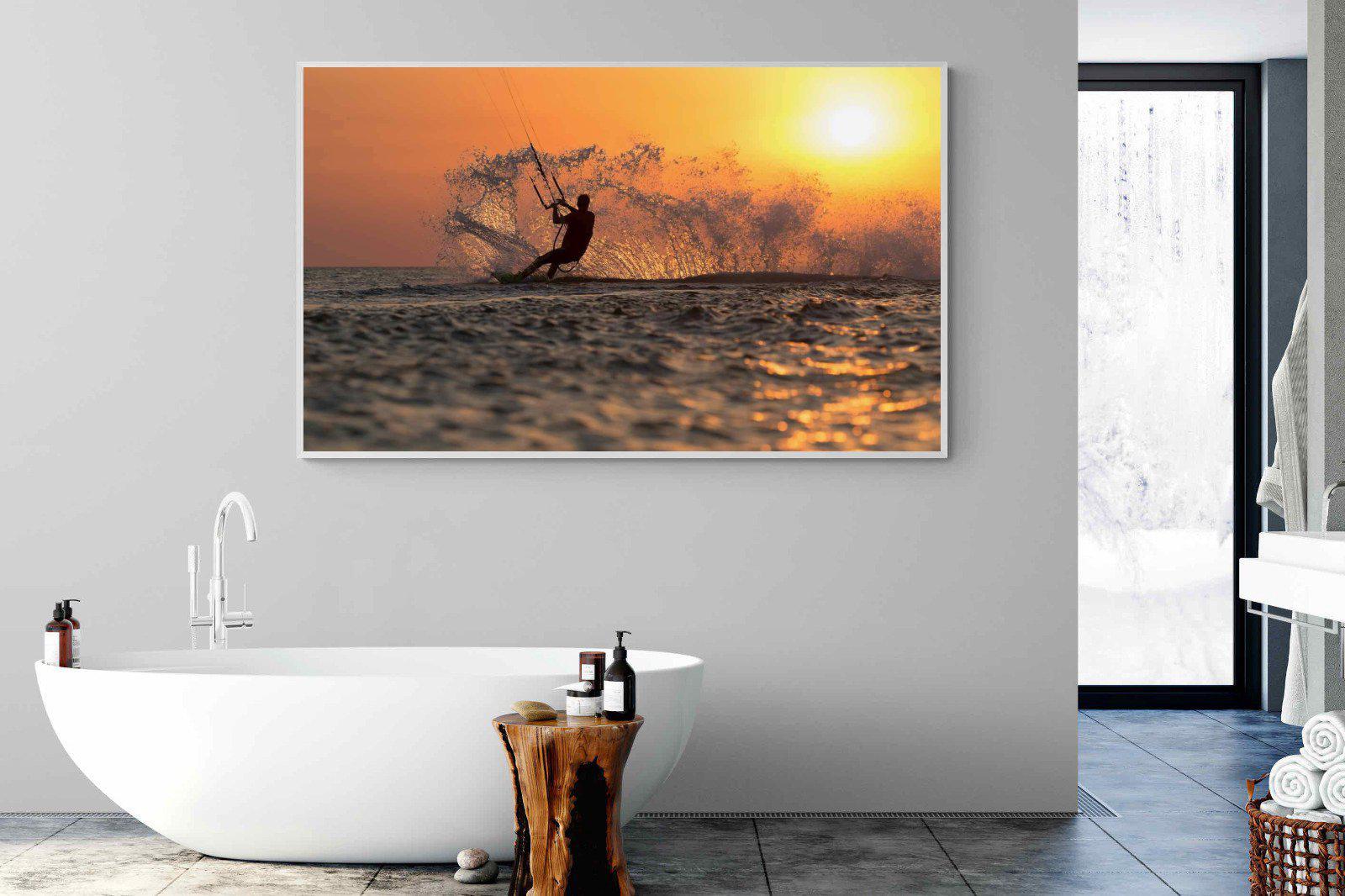 Sunset Kitesurf-Wall_Art-180 x 110cm-Mounted Canvas-White-Pixalot