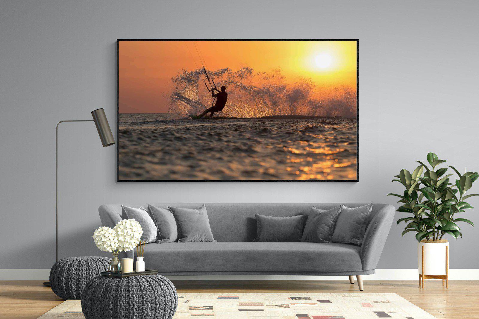 Sunset Kitesurf-Wall_Art-220 x 130cm-Mounted Canvas-Black-Pixalot