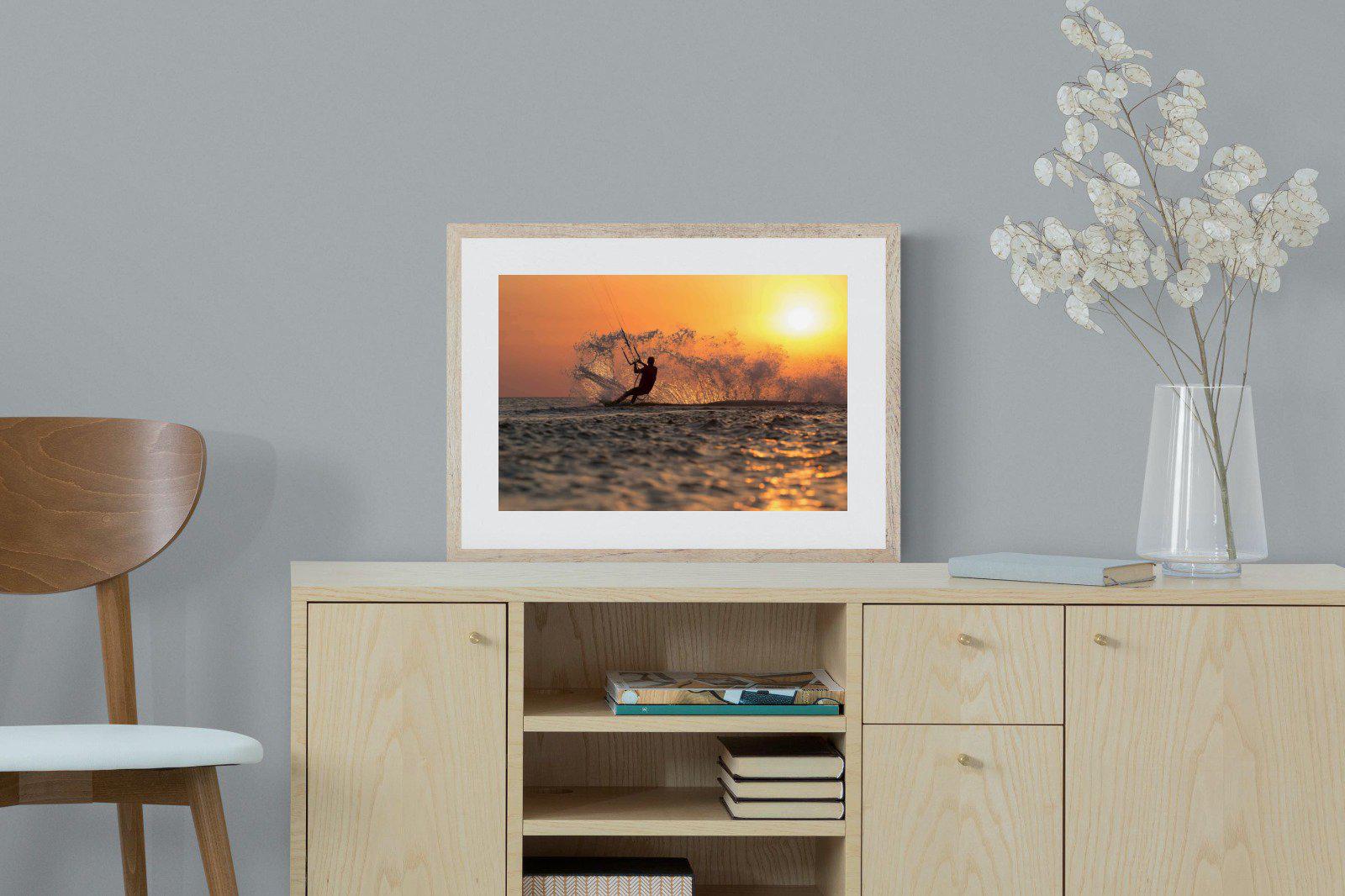 Sunset Kitesurf-Wall_Art-60 x 45cm-Framed Print-Wood-Pixalot