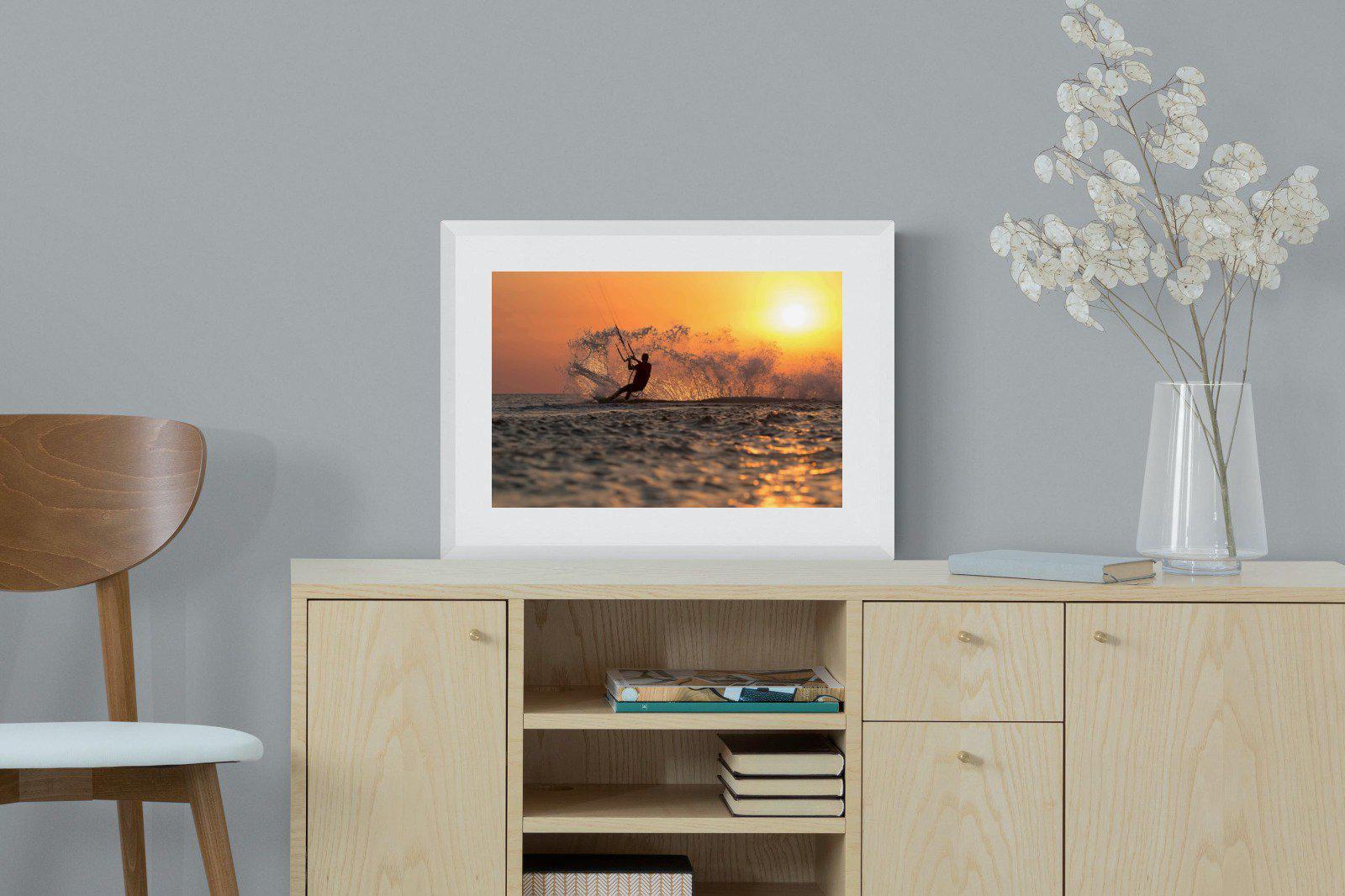 Sunset Kitesurf-Wall_Art-60 x 45cm-Framed Print-White-Pixalot