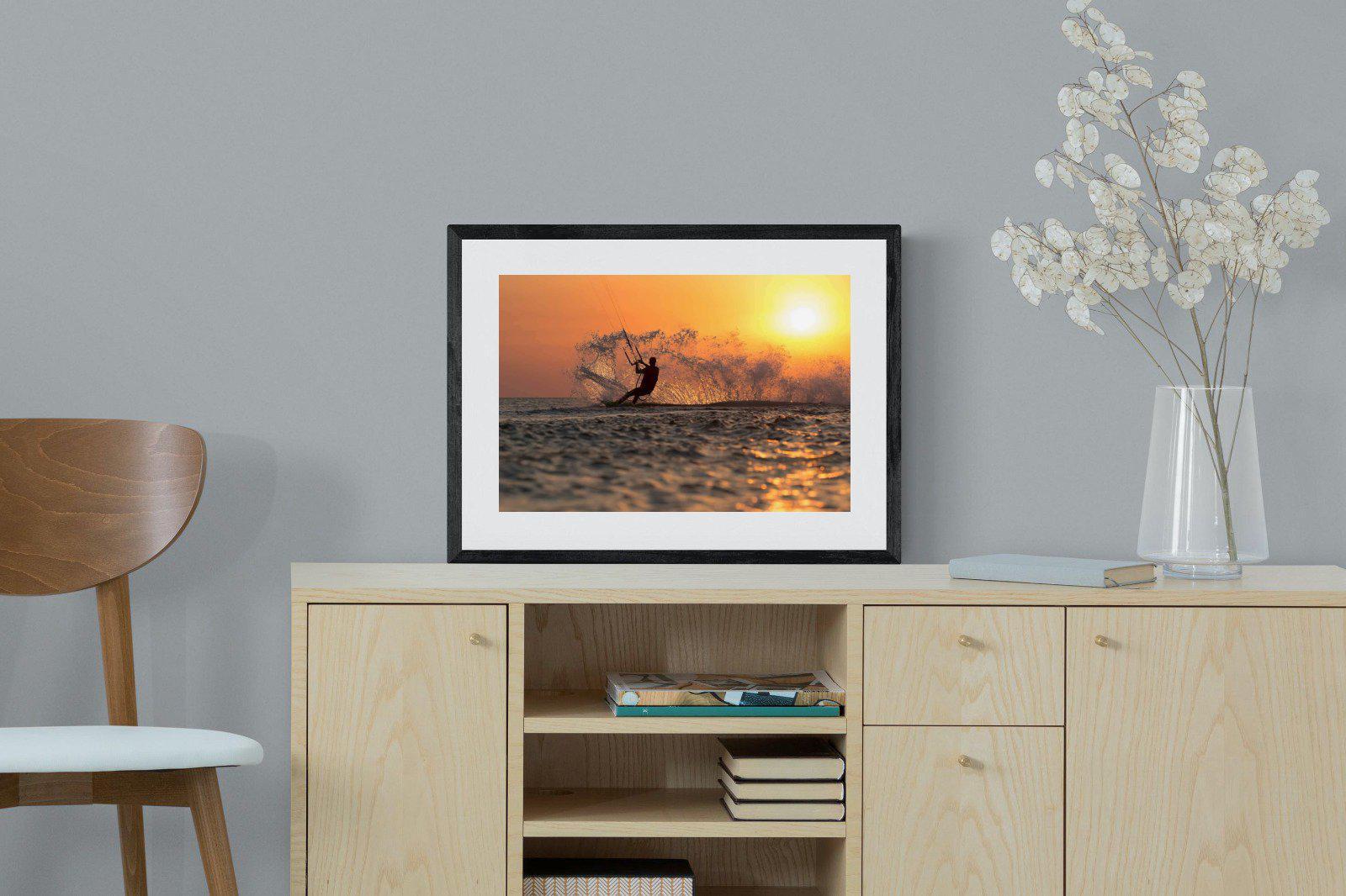 Sunset Kitesurf-Wall_Art-60 x 45cm-Framed Print-Black-Pixalot