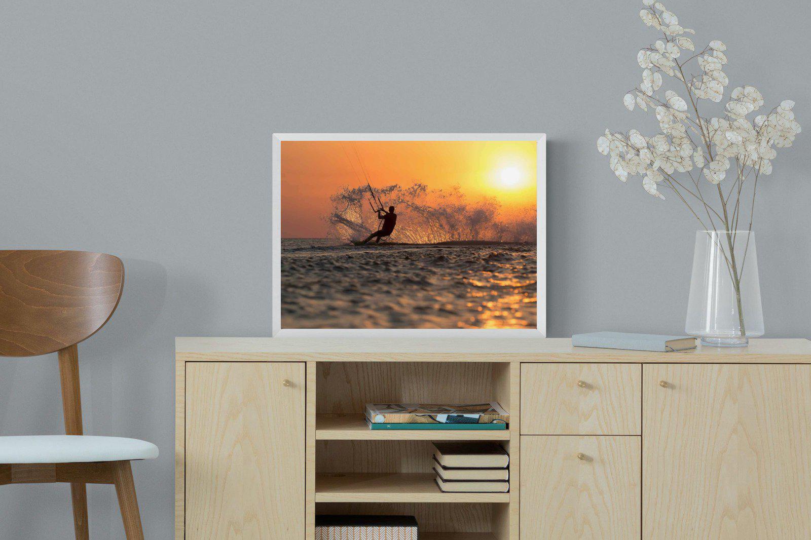 Sunset Kitesurf-Wall_Art-60 x 45cm-Mounted Canvas-White-Pixalot