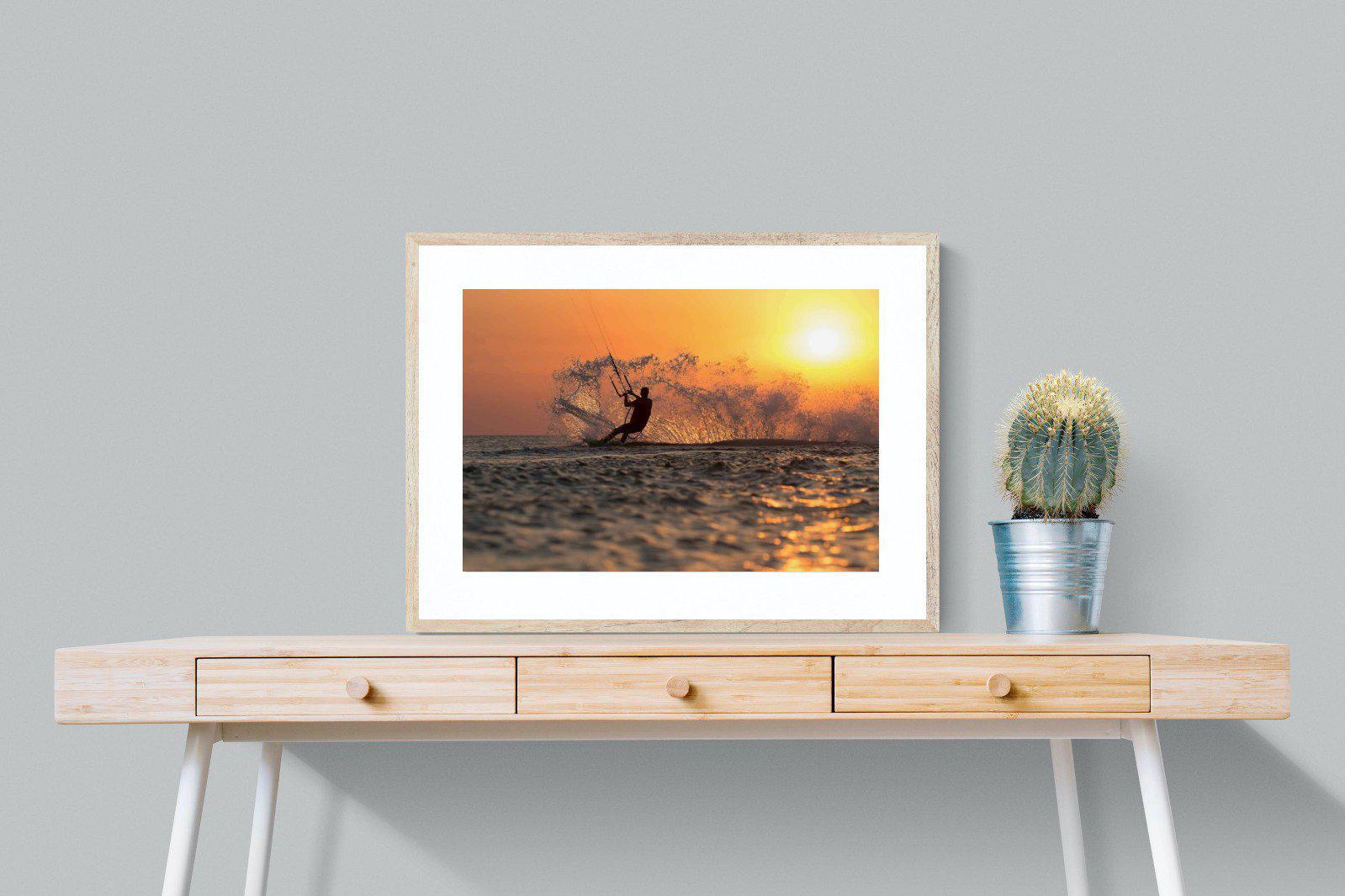 Sunset Kitesurf-Wall_Art-80 x 60cm-Framed Print-Wood-Pixalot