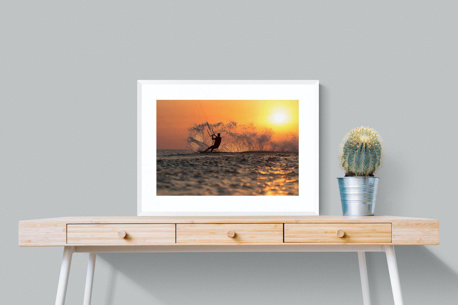 Sunset Kitesurf-Wall_Art-80 x 60cm-Framed Print-White-Pixalot