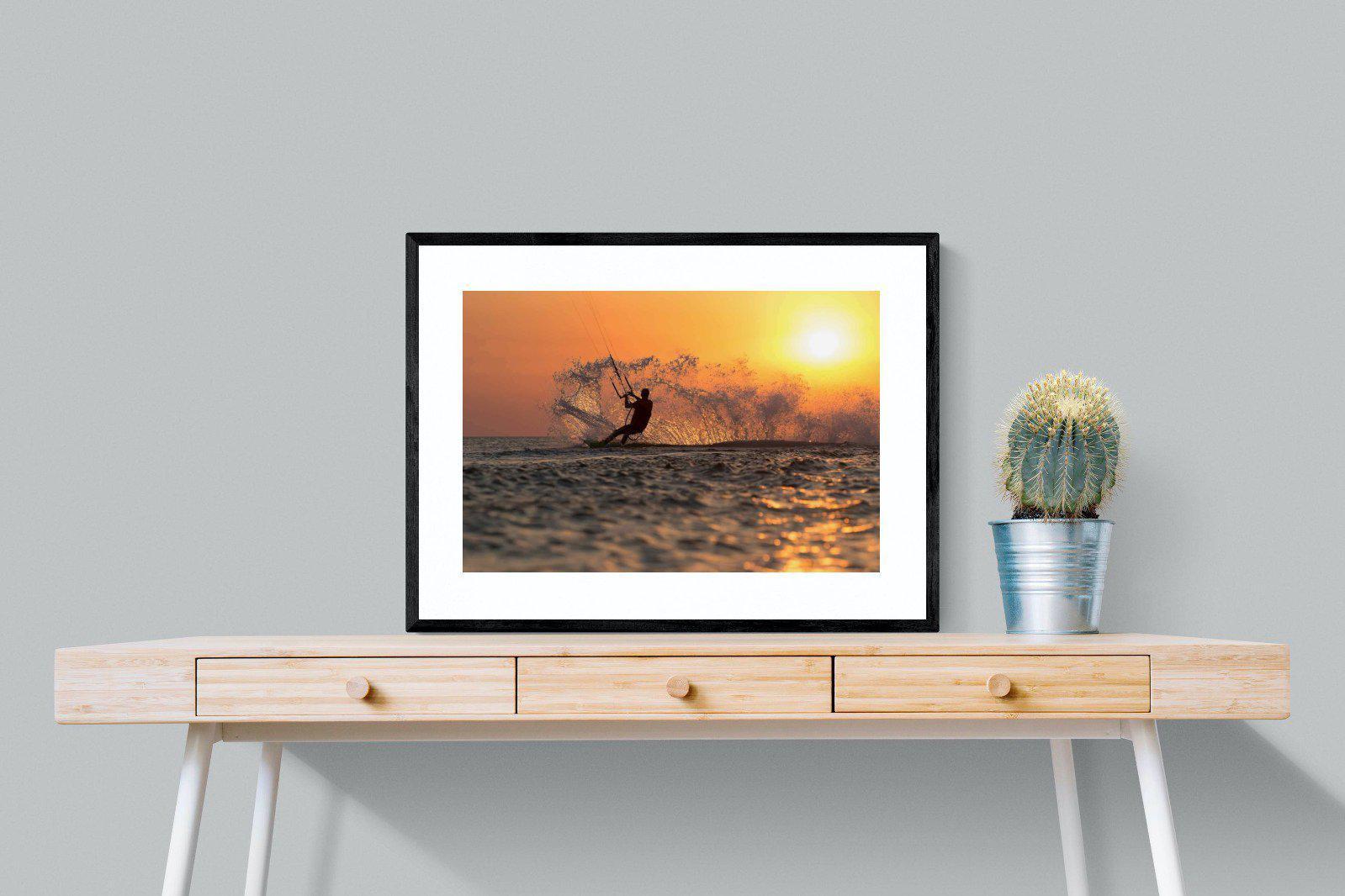 Sunset Kitesurf-Wall_Art-80 x 60cm-Framed Print-Black-Pixalot