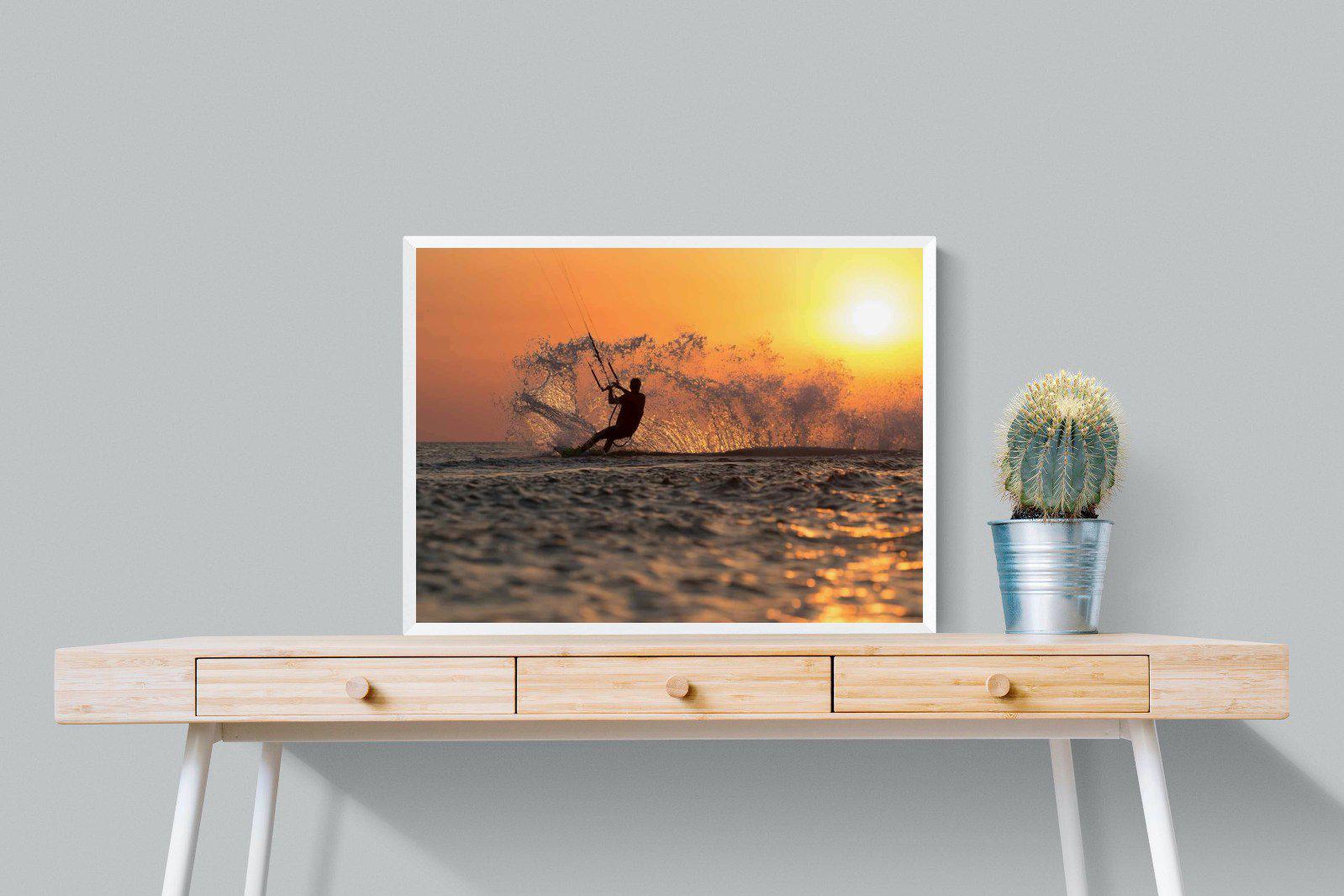 Sunset Kitesurf-Wall_Art-80 x 60cm-Mounted Canvas-White-Pixalot