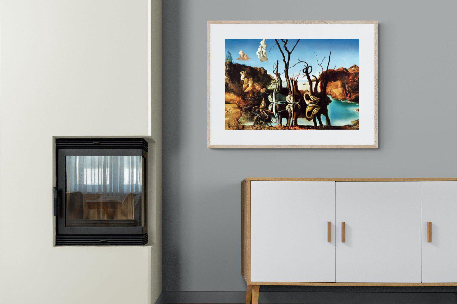Swans Reflecting Elephants-Wall_Art-100 x 75cm-Framed Print-Wood-Pixalot