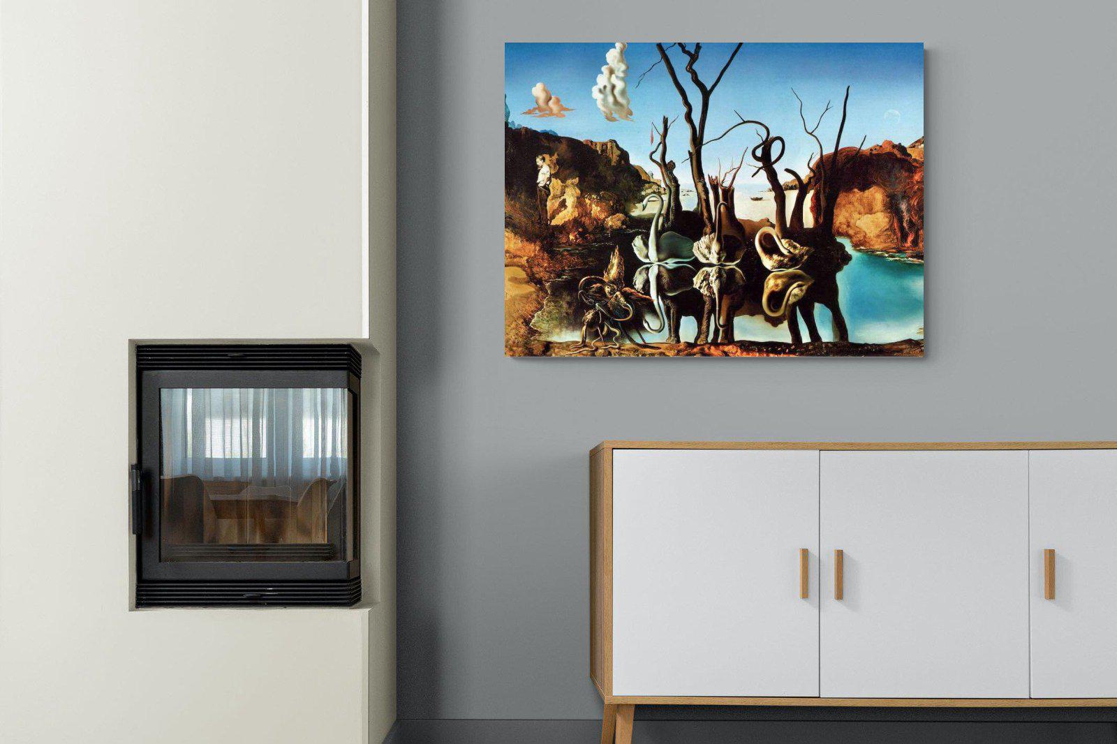 Swans Reflecting Elephants-Wall_Art-100 x 75cm-Mounted Canvas-No Frame-Pixalot