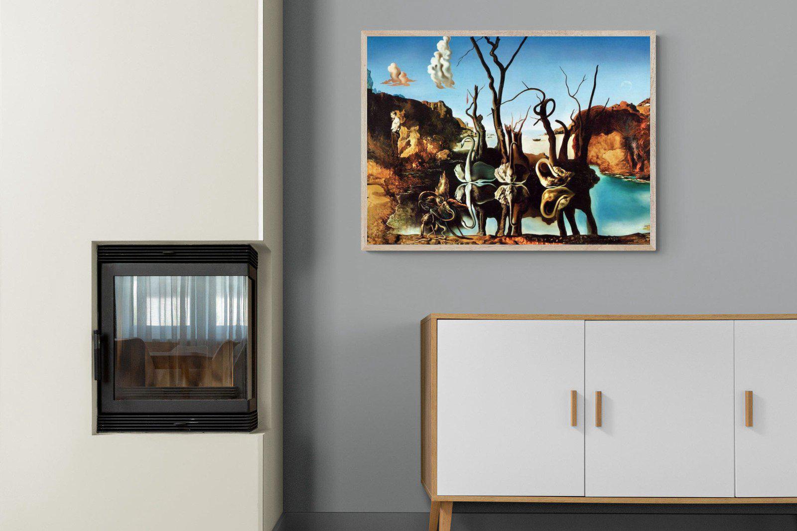 Swans Reflecting Elephants-Wall_Art-100 x 75cm-Mounted Canvas-Wood-Pixalot