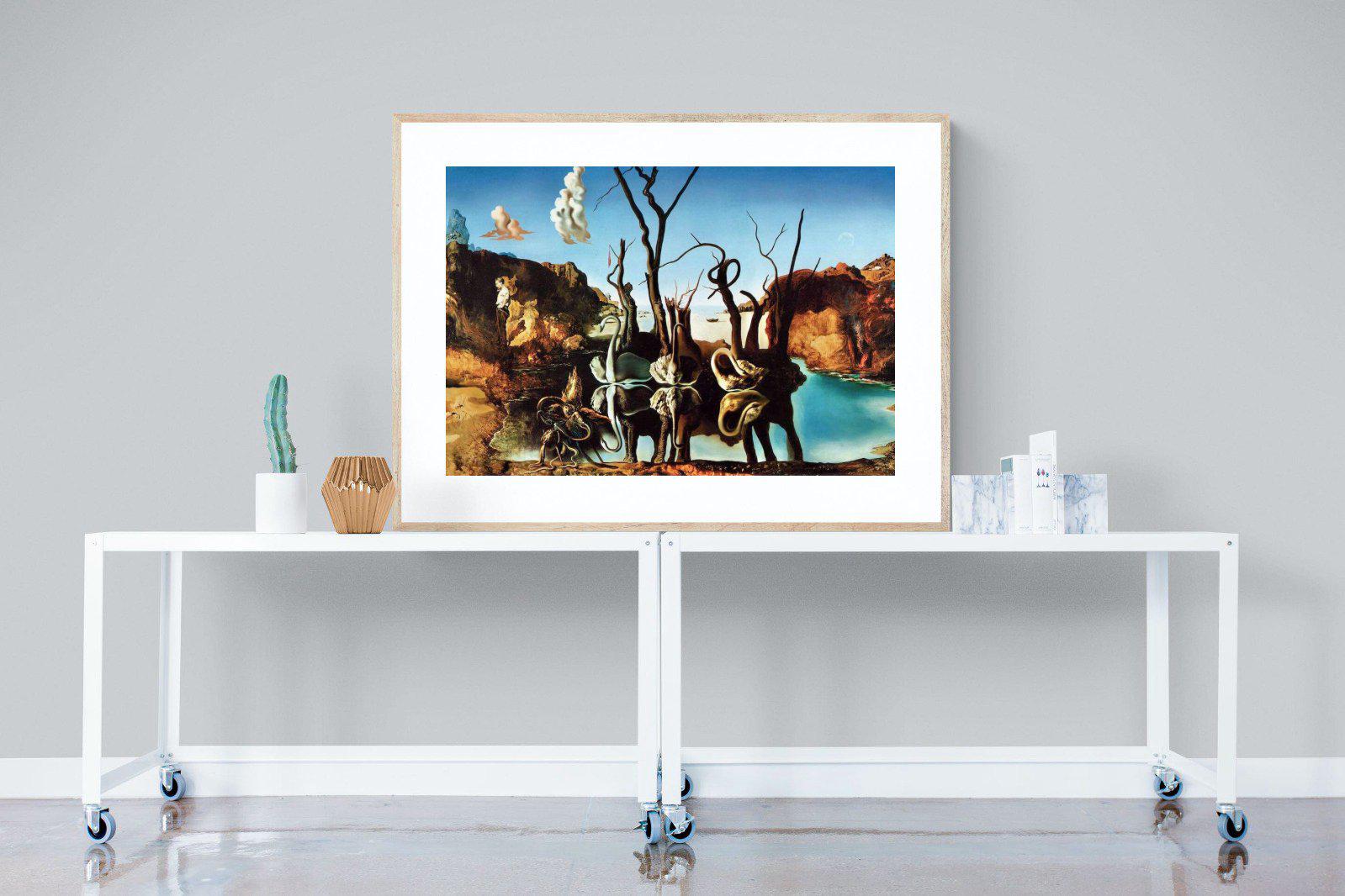 Swans Reflecting Elephants-Wall_Art-120 x 90cm-Framed Print-Wood-Pixalot