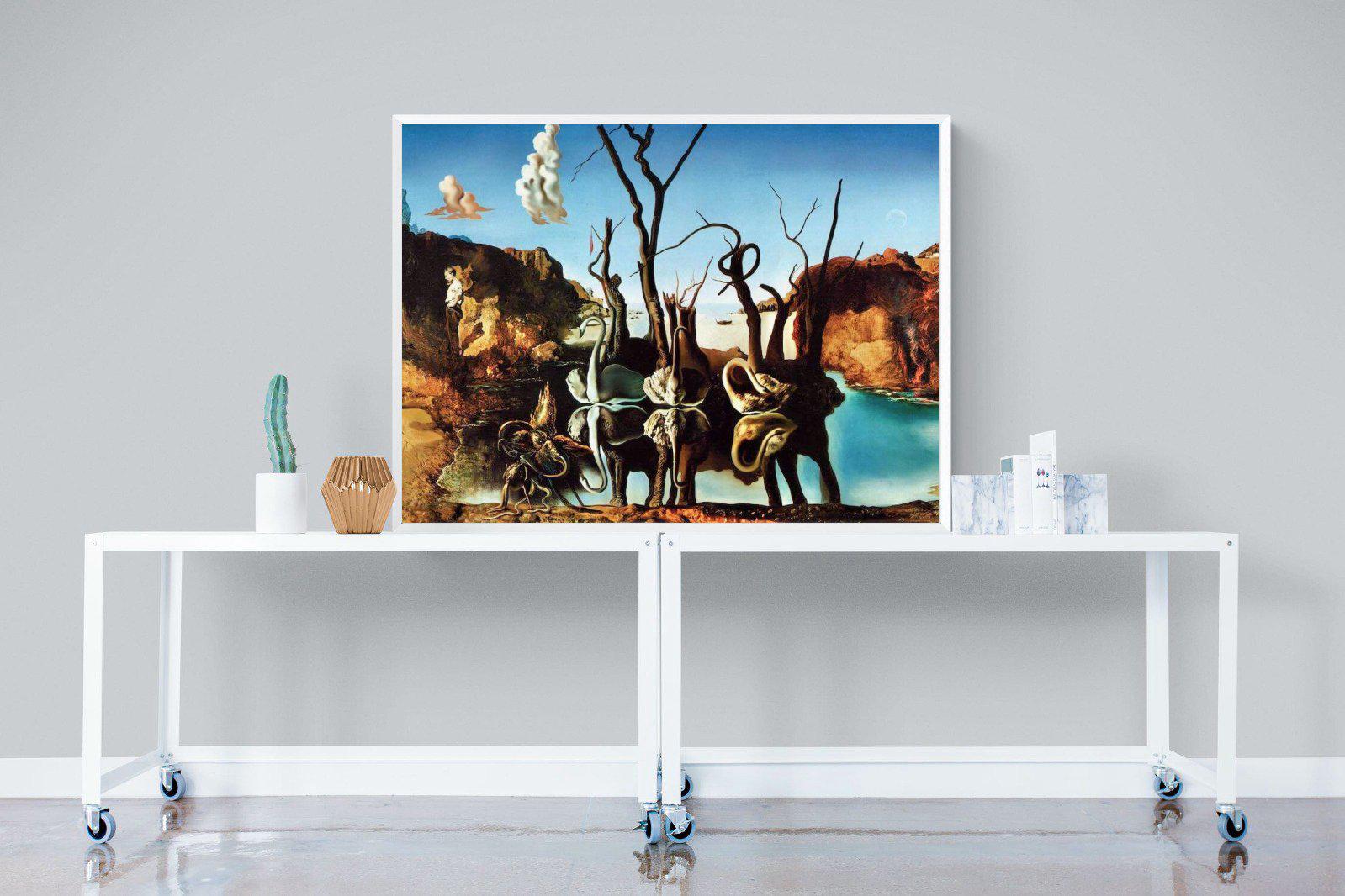 Swans Reflecting Elephants-Wall_Art-120 x 90cm-Mounted Canvas-White-Pixalot