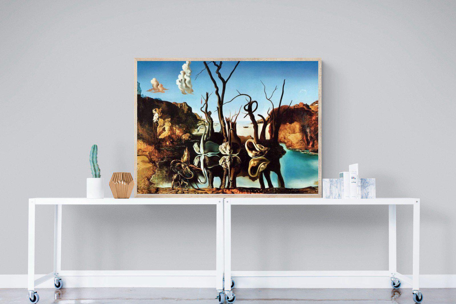 Swans Reflecting Elephants-Wall_Art-120 x 90cm-Mounted Canvas-Wood-Pixalot